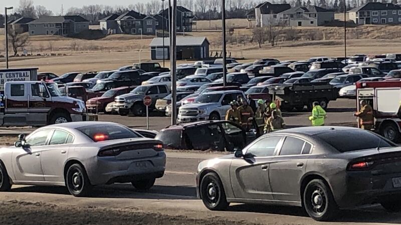 Authorities respond to a crash outside West Central High School in Hartford on March 8.