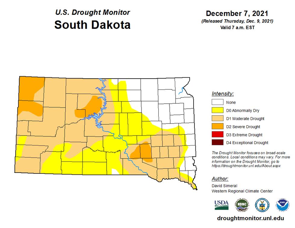 South Dakota Drought Monitor from December 9th, 2021.