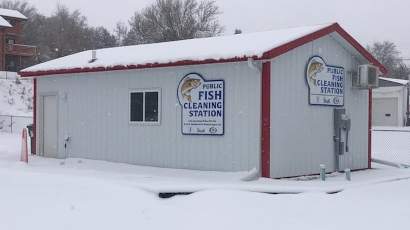 Newly unveiled indoor fish cleaning station in Chamberlain, South Dakota.