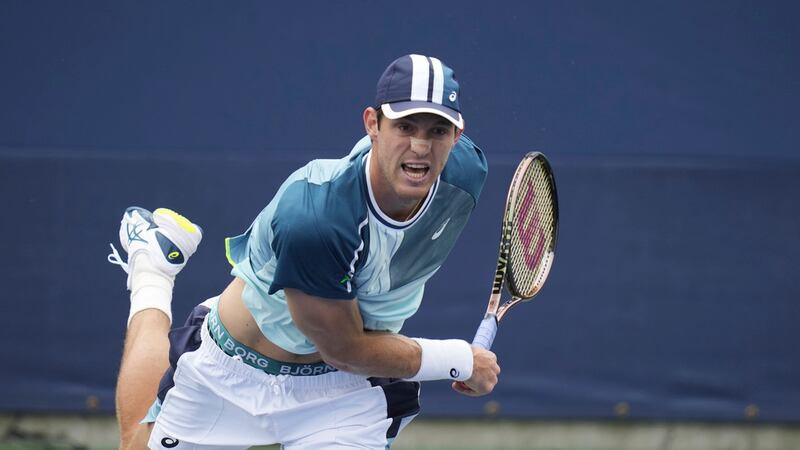 Nicolas Jarry, of Chile, during the first round of the U.S. Open tennis championships,...