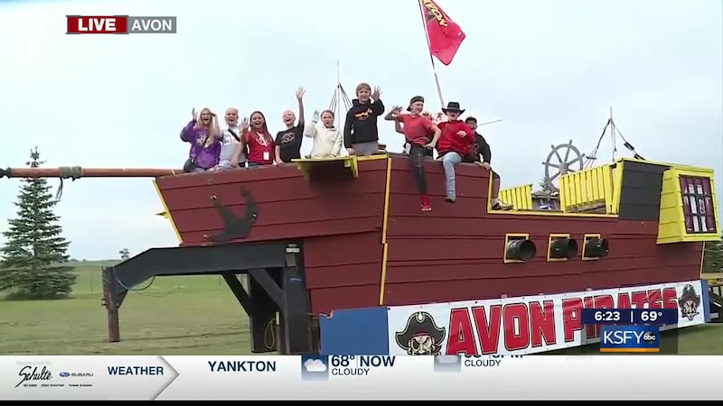 Kids in Avon watch the Avon & Corsica-Stickney game from a Pirate Ship in the endzone during...
