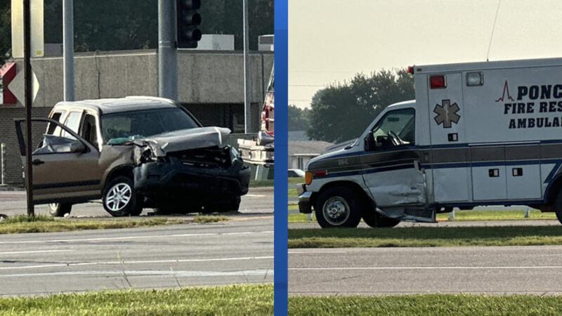 The scene of a car vs ambulance crash Monday morning in South Sioux City, Nebraska.