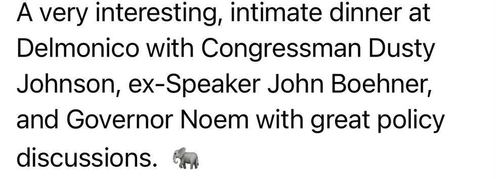 Facebook caption from an attendee Johnson fundraiser with Boehner, Noem