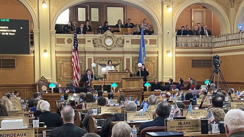 Gov. Kristi Noem (R, S.D.) delivers her 2022 State of the State address on the floor of the...