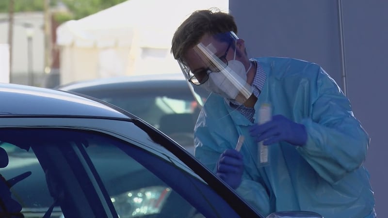 Health care professional performing a drive-thru COVID-19 test (file photo)
