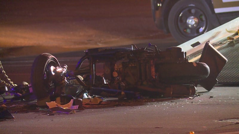 Aftermath of crash involving a moped during a pursuit in central Sioux Falls.