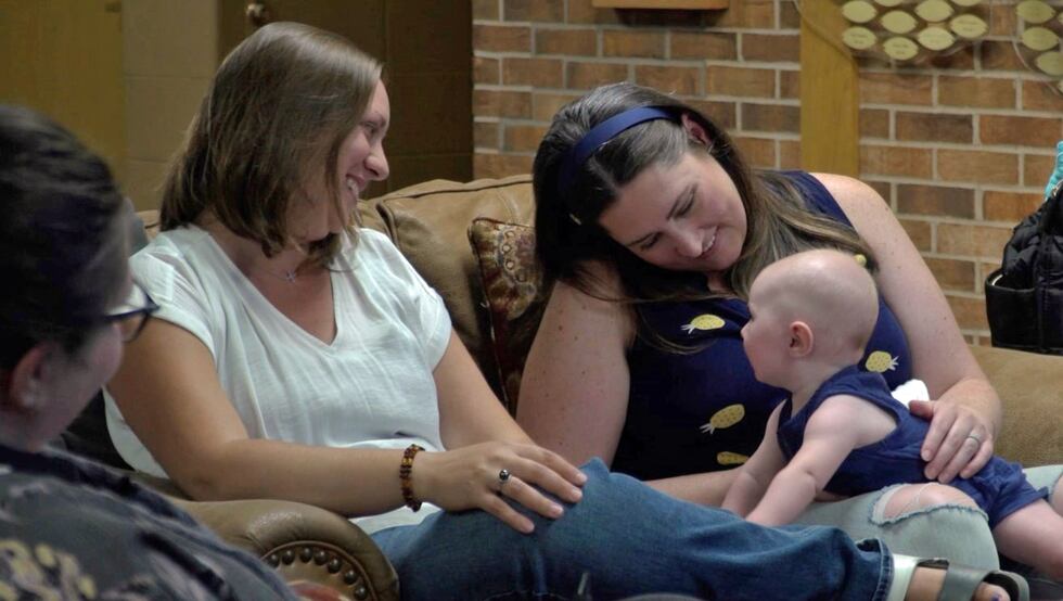 Melissa Reno (left) had all three of her children via C-sections in other states. She now...